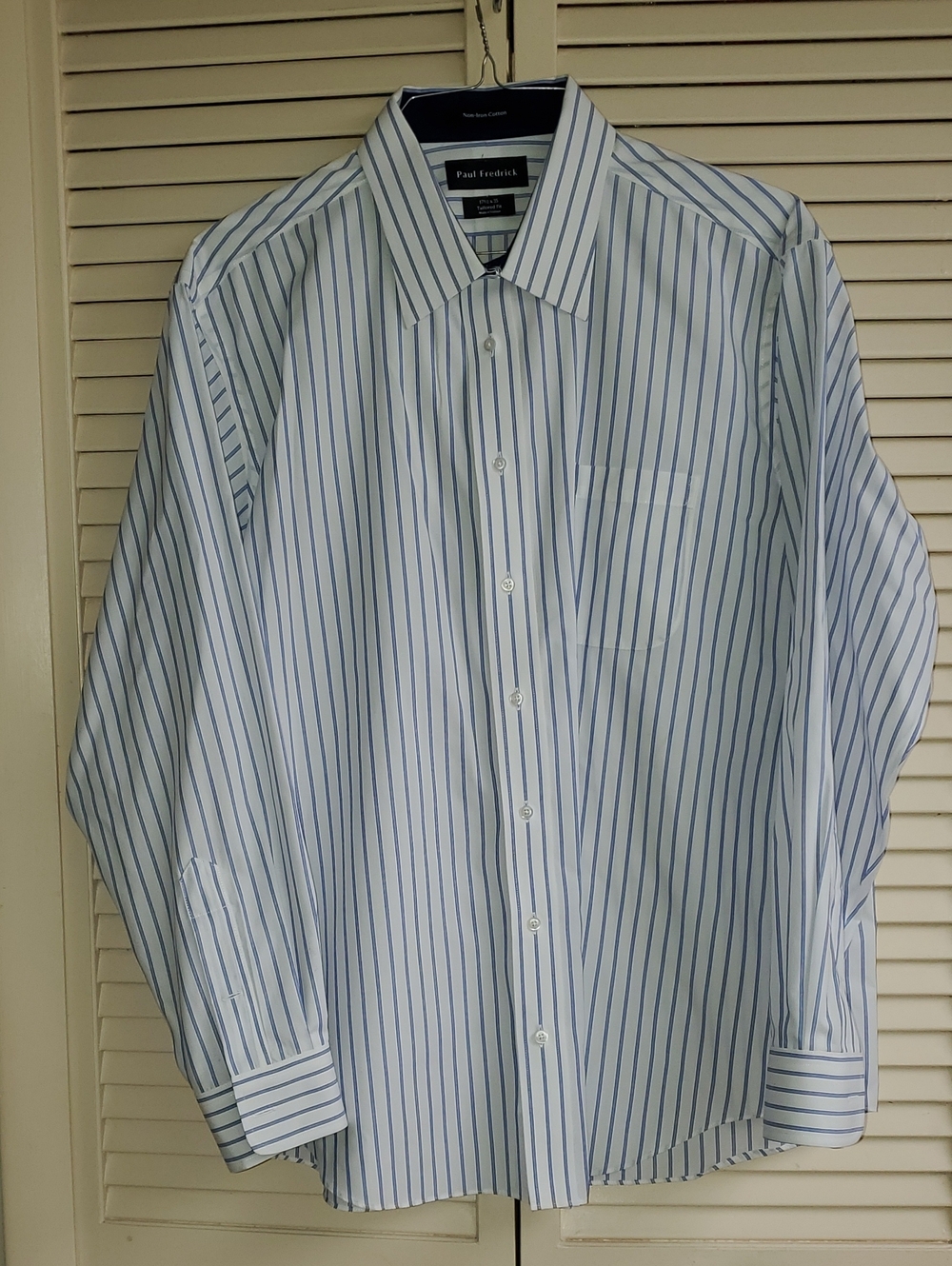 Paul Fredrick White Dress Shirt with Blue Pinstripes